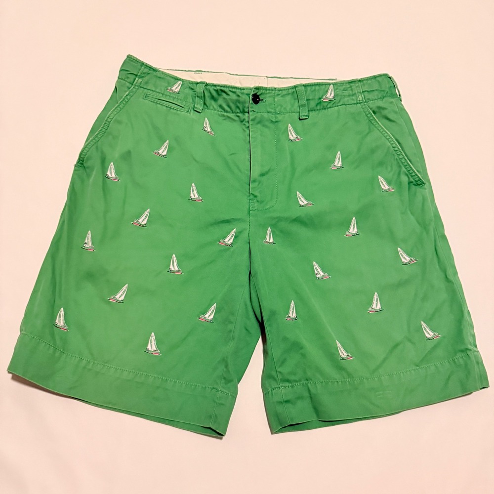 Polo Ralph Lauren Shorts Mens 33 Green Embroidered Sailboat Nautical Chino 90s